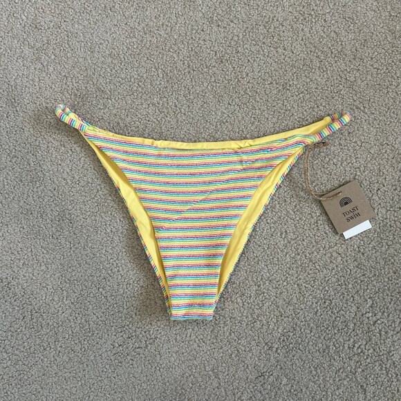 NWT Free People Toast Swim Banded Waist Bikini Bottom Ribbed Rainbow Striped XL - Picture 1 of 3